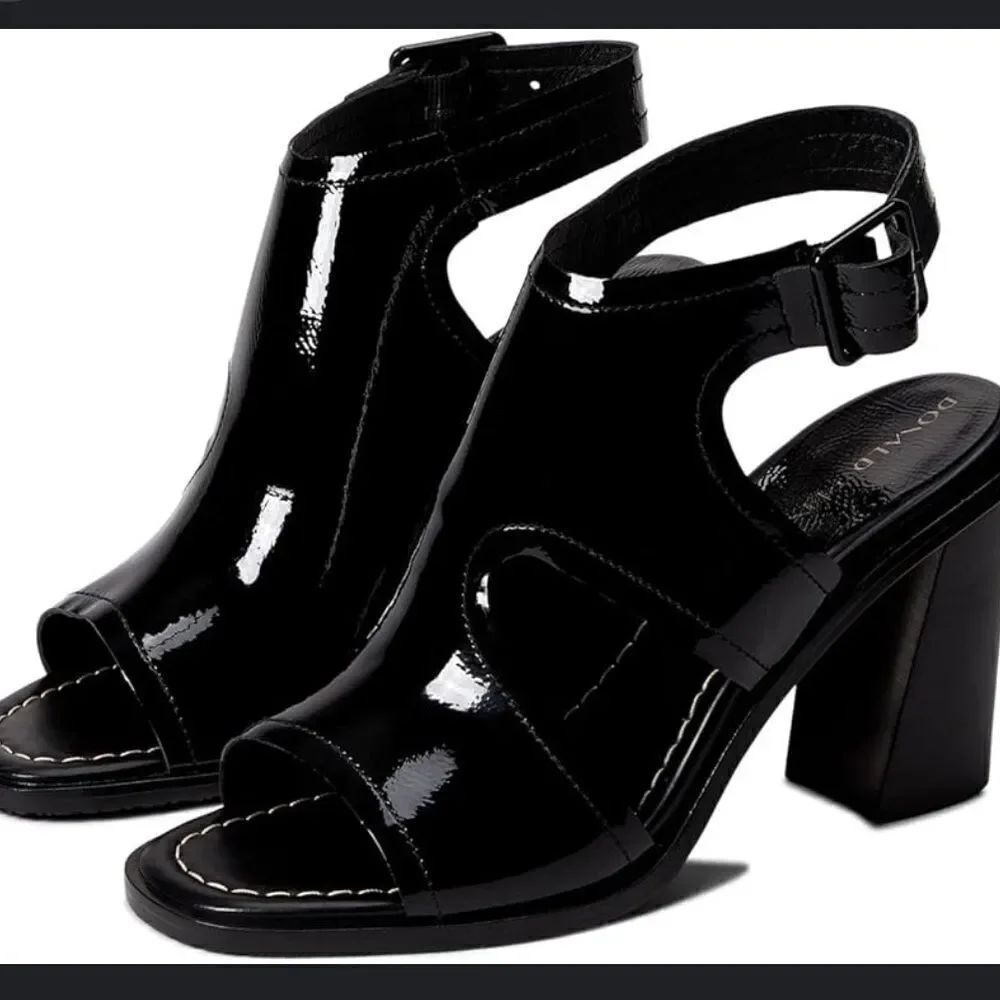 Donald‎ Pliner Emiko Patent Leather Black Open Toe Heels Womens 8.5 New in box